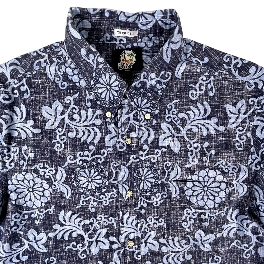 Reyn Spooner Shirt Mens L Blue Floral Aloha Tailored Fit SS Button Down
